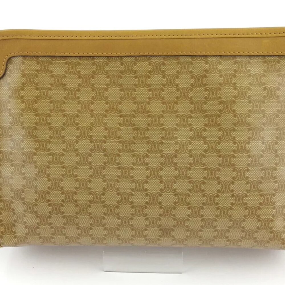 CELINE clutch bag macadam beige PVC ?~ leather Authentic - Picture 2 of 9